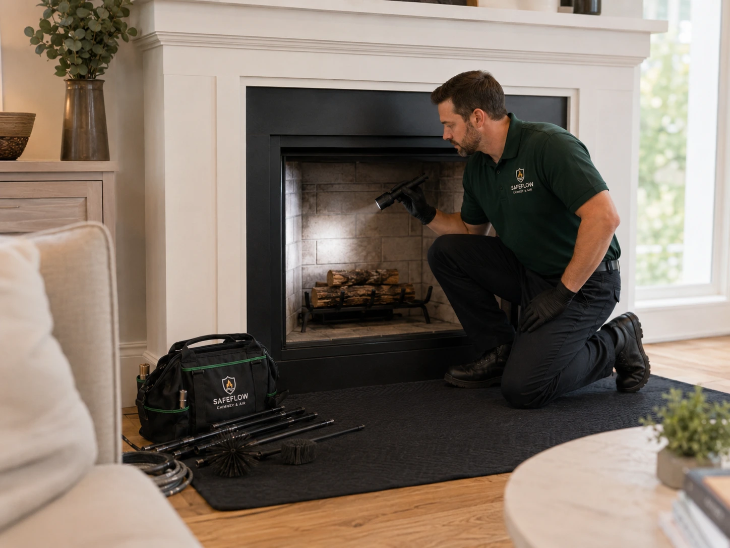 Seasonal chimney maintenance review for fireplace readiness in a Maryland home
