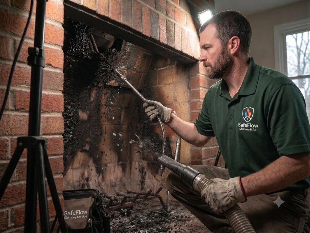 Smoke chamber cleaning service in Maryland by SafeFlow Chimney & Air